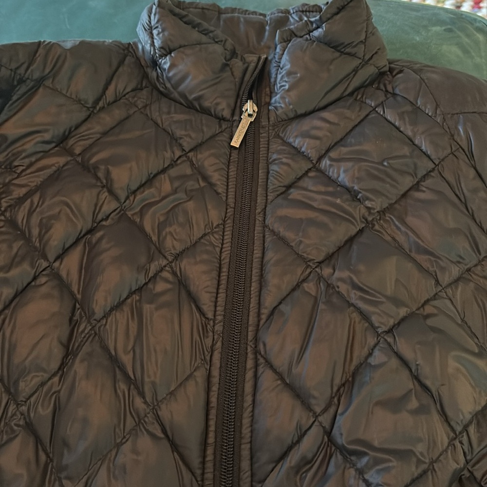 Rainforest Black Chevron Puffer Jacket (L) NWOT Think Spring